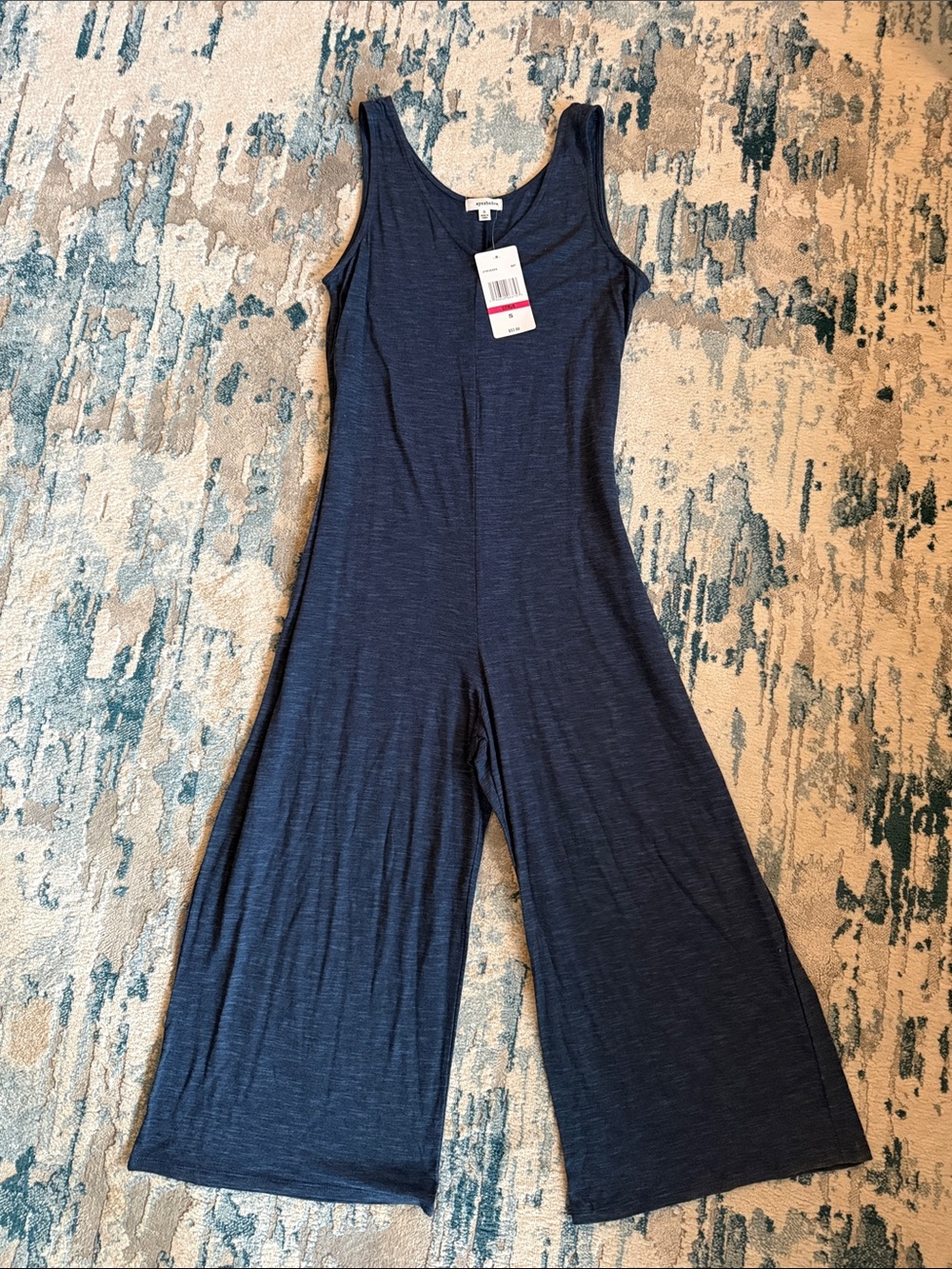 Eyeshadow Sleeveless Wide-Leg Jumpsuit in Dark Navy